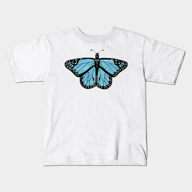 Blue Butterfly Kids T-Shirt by calenbundalas